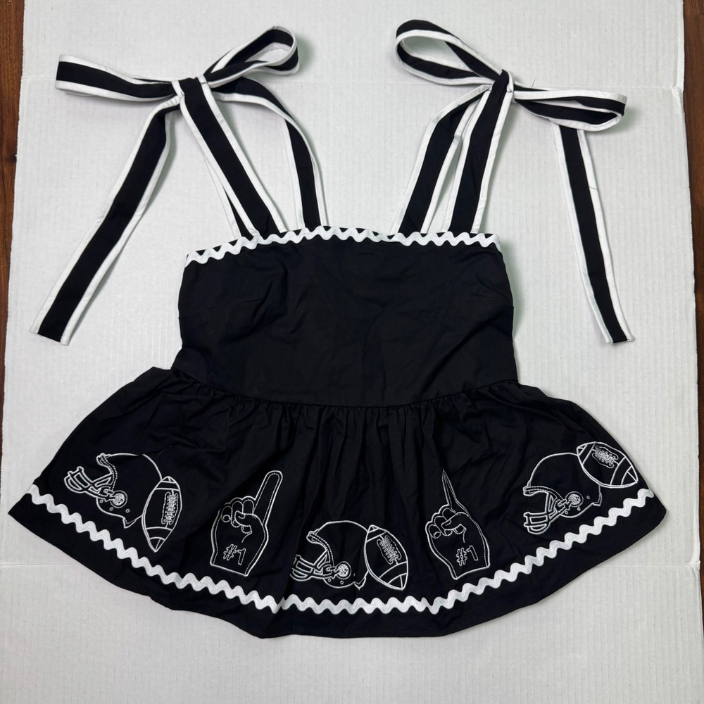 GAME DAY RICK RACK EMBROIDERED 2 PIECE SET Black Size Small NWT Football Sports - Picture 4 of 8